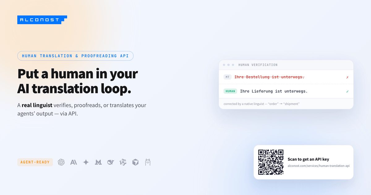 Human Translation & Proofreading API for AI Agents | Alconost